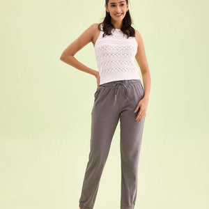 Women Solid Cotton Medium Grey Cuffed Joggers