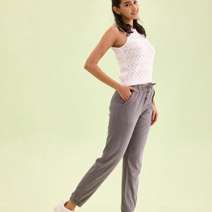 Women Solid Cotton Medium Grey Cuffed Joggers