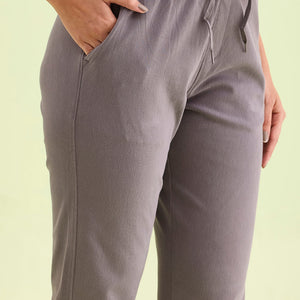 Women Solid Cotton Medium Grey Cuffed Joggers
