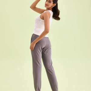 Women Solid Cotton Medium Grey Cuffed Joggers