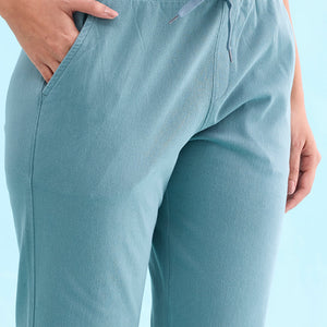 Women Solid Cotton Teal Cuffed Joggers