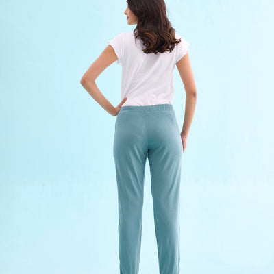 Women Solid Cotton Teal Cuffed Joggers