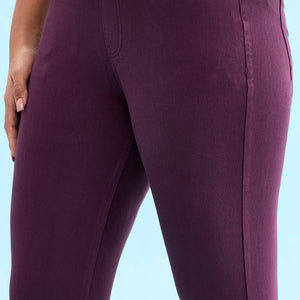Women Solid Dark Wine Mid Rise Cropped Jeggings