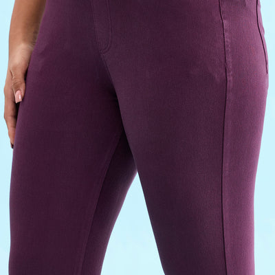 Women Solid Dark Wine Mid Rise Cropped Jeggings