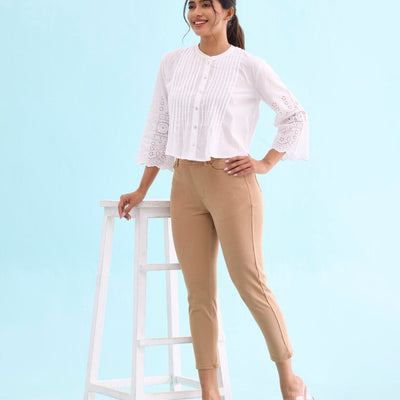 Women Solid Khaki Mid Rise Cropped Jeggings