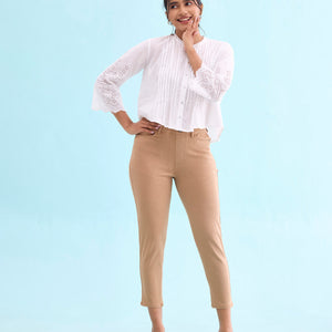 Women Solid Khaki Mid Rise Cropped Jeggings