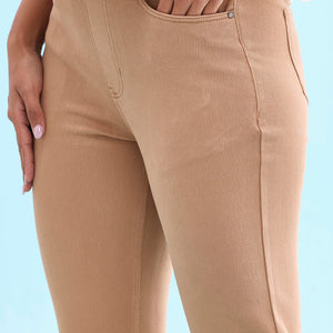 Women Solid Khaki Mid Rise Cropped Jeggings