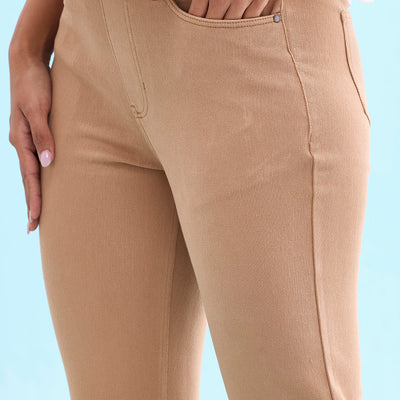 Women Solid Khaki Mid Rise Cropped Jeggings