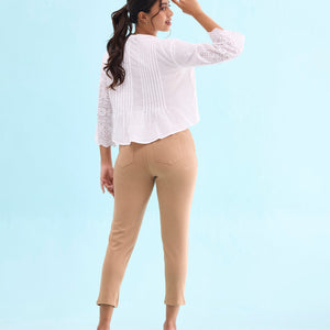 Women Solid Khaki Mid Rise Cropped Jeggings