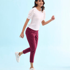 Women Solid Maroon Mid Rise Cropped Jeggings