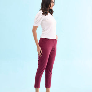 Women Solid Maroon Mid Rise Cropped Jeggings