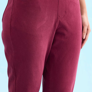 Women Solid Maroon Mid Rise Cropped Jeggings
