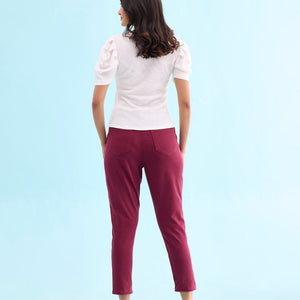 Women Solid Maroon Mid Rise Cropped Jeggings