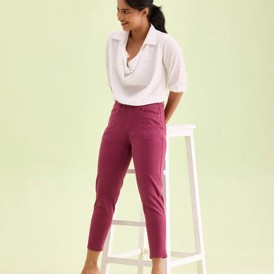 Women Solid Plum Mid Rise Cropped Jeggings