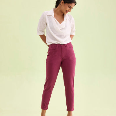 Women Solid Plum Mid Rise Cropped Jeggings