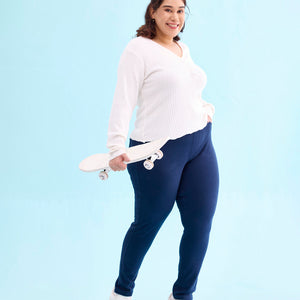 Women Solid Navy Mid Rise Ultra Warm Jeggings