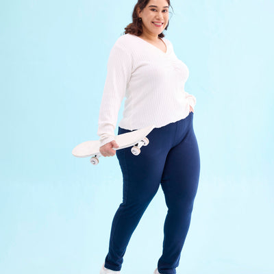 Women Solid Navy Mid Rise Ultra Warm Jeggings