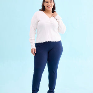 Women Solid Navy Mid Rise Ultra Warm Jeggings