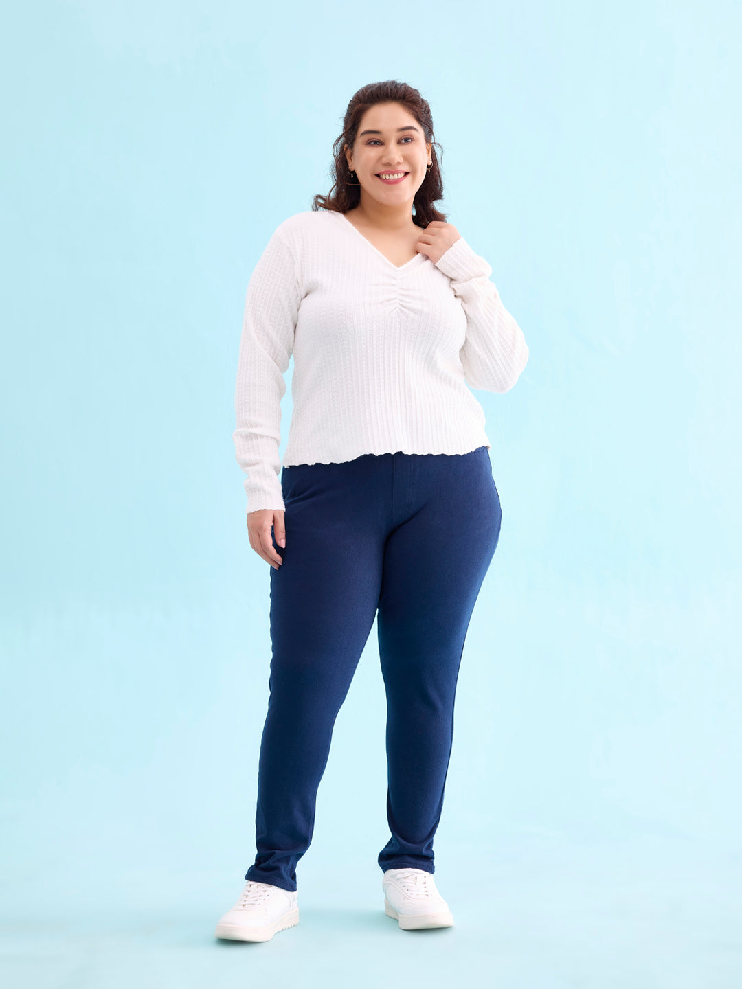 Women Solid Navy Mid Rise Ultra Warm Jeggings