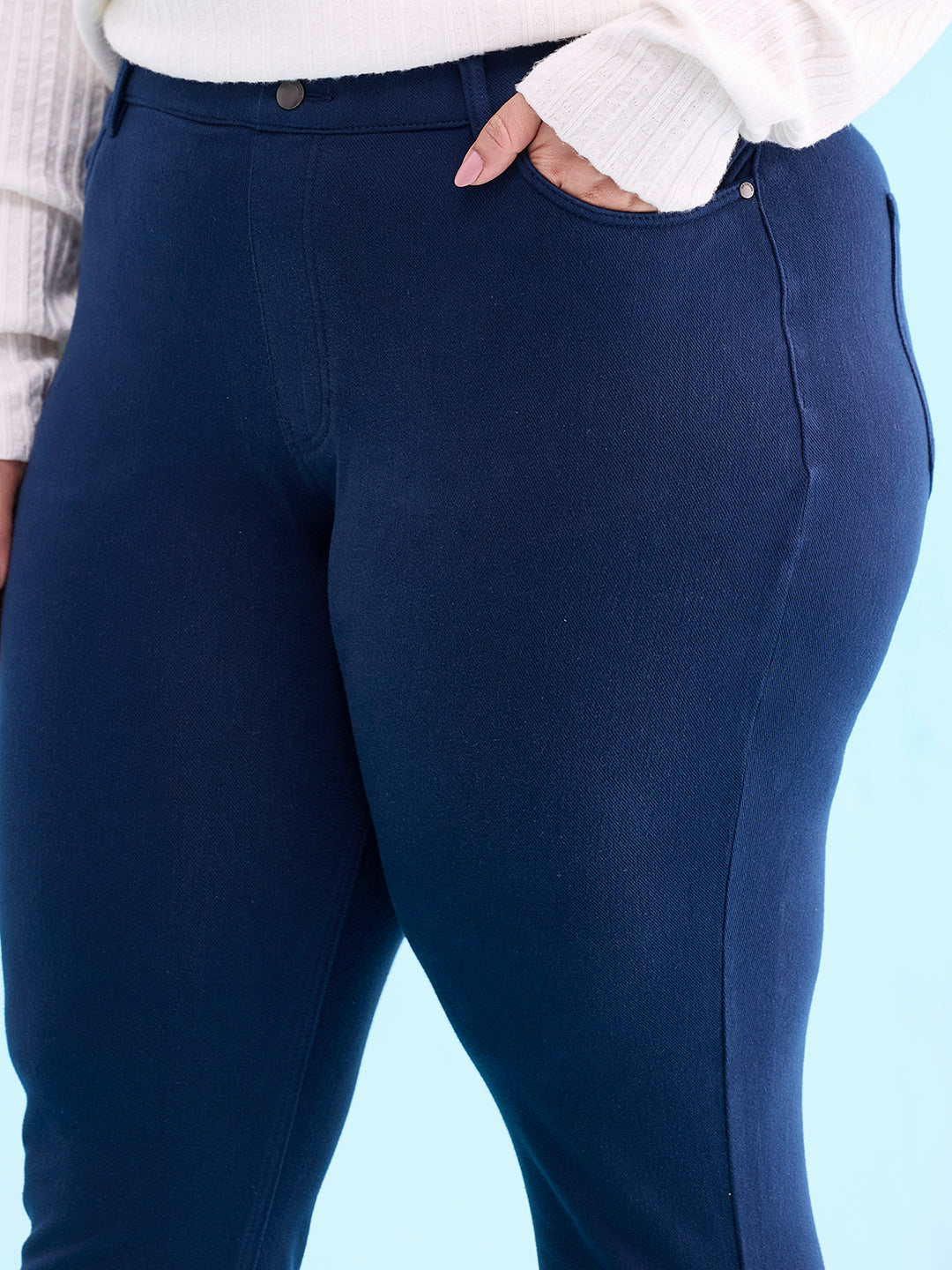 Women Solid Navy Mid Rise Ultra Warm Jeggings