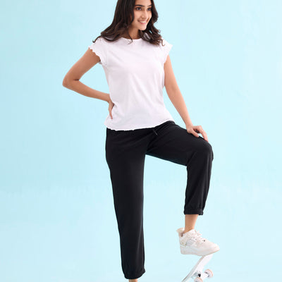 Women Solid Black Mid Rise Ultra Warm Jogger