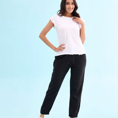 Women Solid Black Mid Rise Ultra Warm Jogger