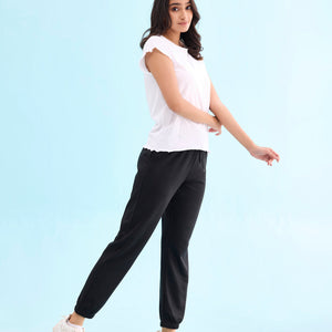 Women Solid Black Mid Rise Ultra Warm Jogger