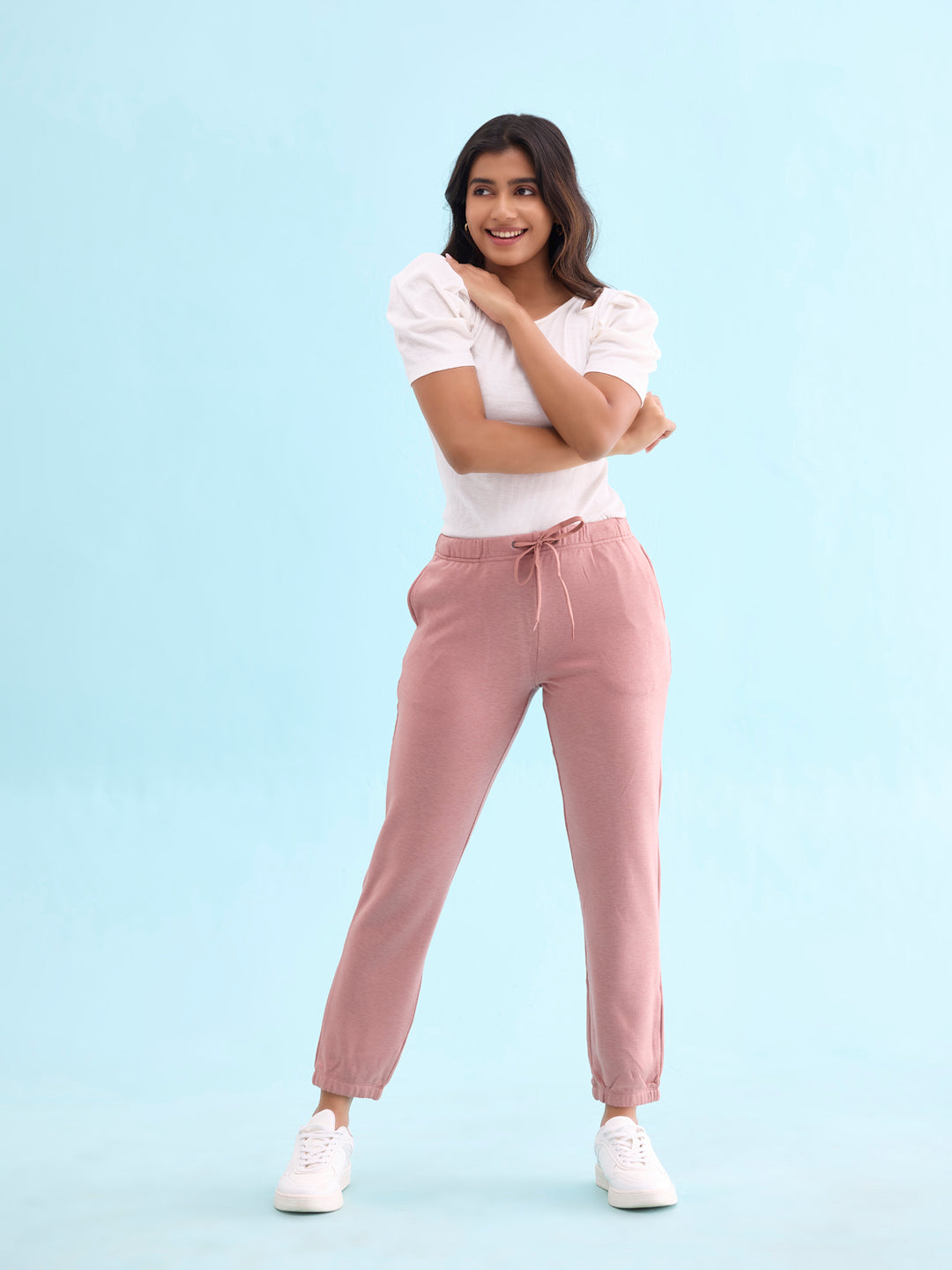 Women Solid Dusty Pink Mid Rise Ultra Warm Jogger