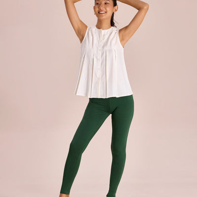 Women Solid Golf Green Ankle Length Leggings