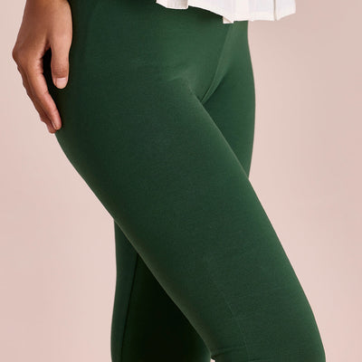 Women Solid Golf Green Ankle Length Leggings