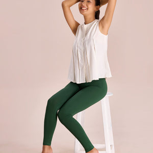 Women Solid Golf Green Ankle Length Leggings