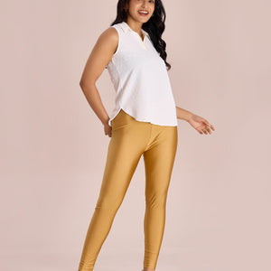 Women Solid Bright Gold Slim Fit Shimmer Leggings