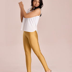 Women Solid Bright Gold Slim Fit Shimmer Leggings