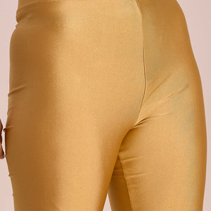Women Solid Bright Gold Slim Fit Shimmer Leggings