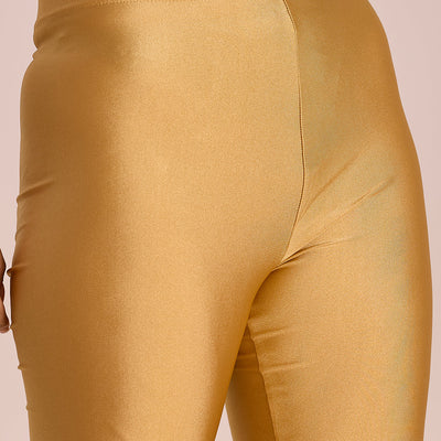Women Solid Bright Gold Slim Fit Shimmer Leggings