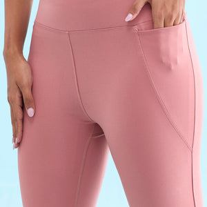 Women Solid Dusty Pink Nylon Fitness Tights