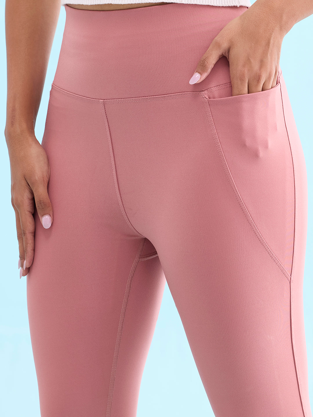 Women Solid Dusty Pink Nylon Fitness Tights