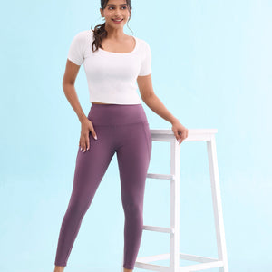 Women Solid Purple Nylon Fitness Tights