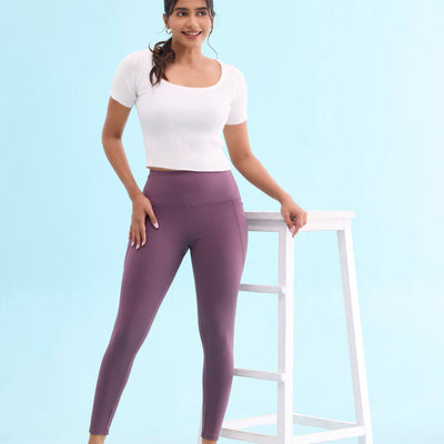 Women Solid Purple Nylon Fitness Tights