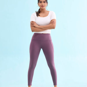 Women Solid Purple Nylon Fitness Tights