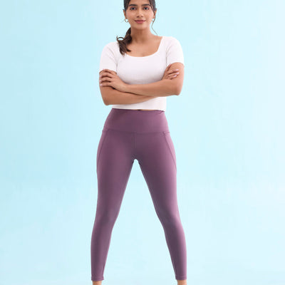 Women Solid Purple Nylon Fitness Tights