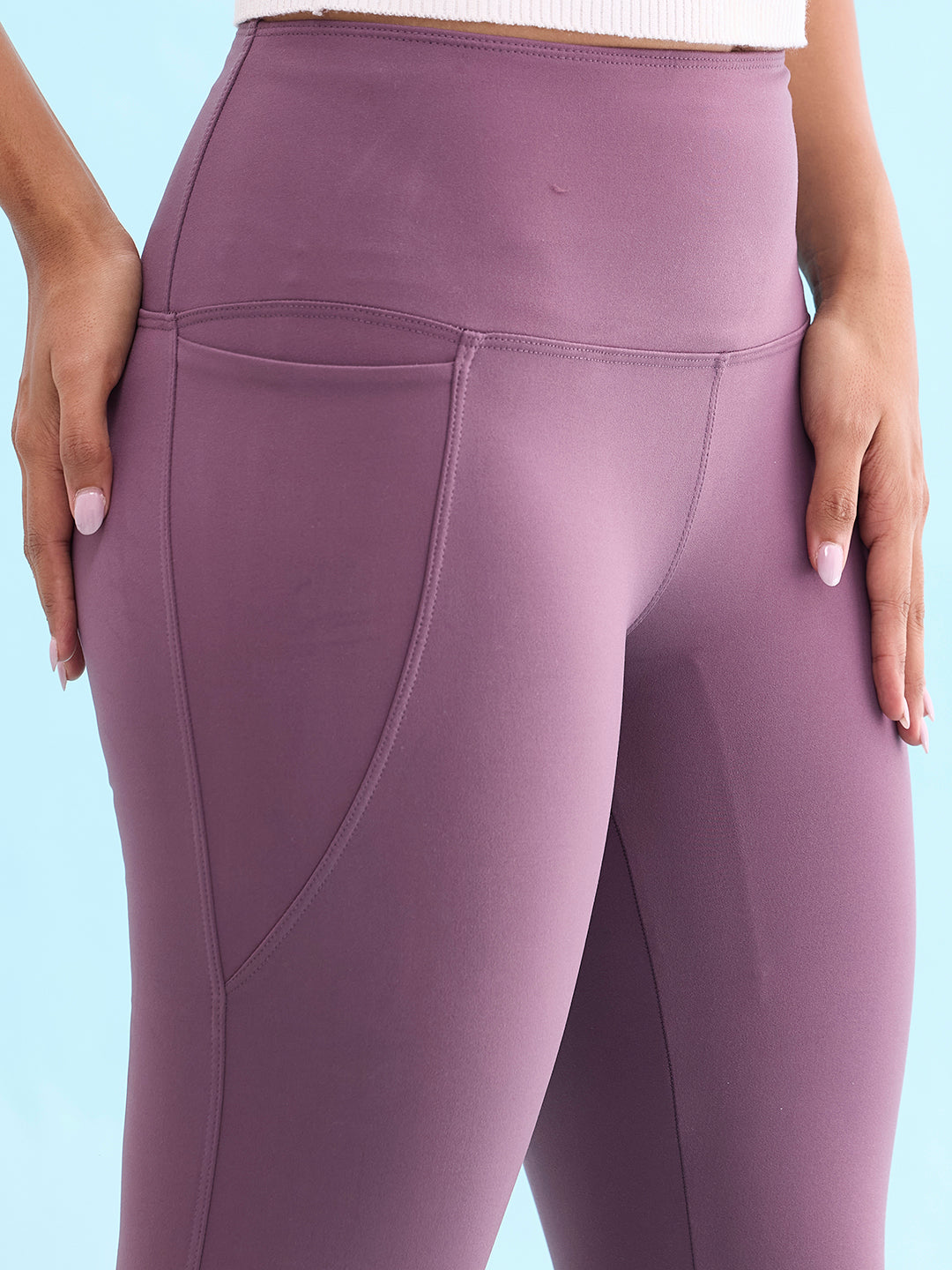 Women Solid Purple Nylon Fitness Tights