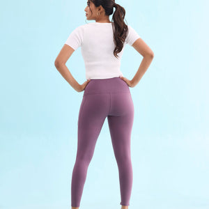 Women Solid Purple Nylon Fitness Tights