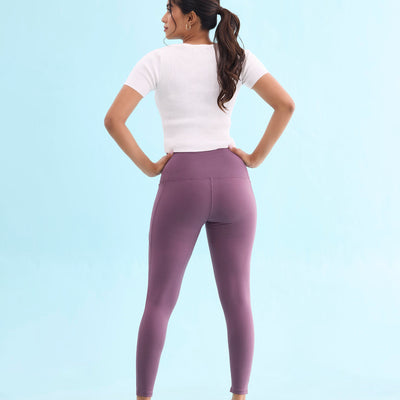 Women Solid Purple Nylon Fitness Tights