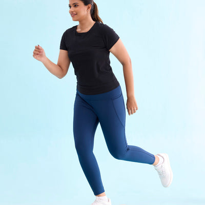 Women Solid Teal Nylon Fitness Tights