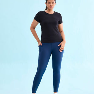 Women Solid Teal Nylon Fitness Tights