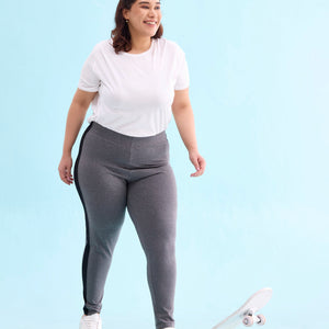 Women Antra Melange Cotton Side Stripe Active Leggings