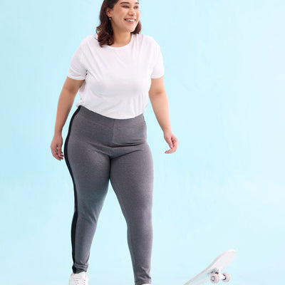 Women Antra Melange Cotton Side Stripe Active Leggings