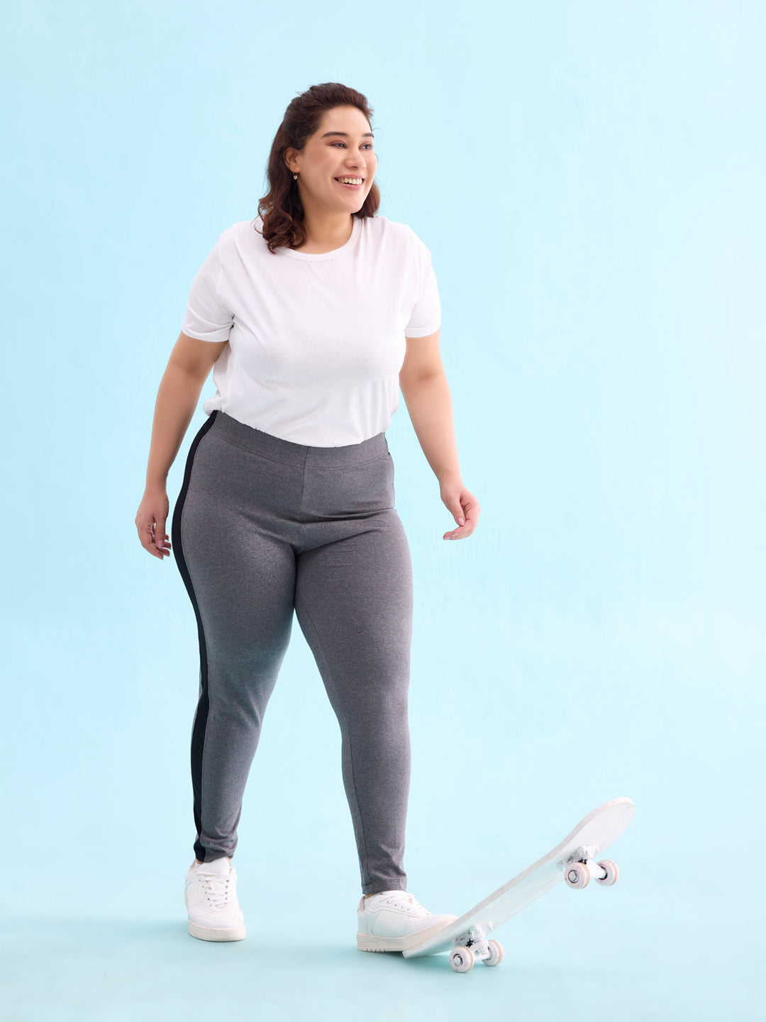 Women Antra Melange Cotton Side Stripe Active Leggings