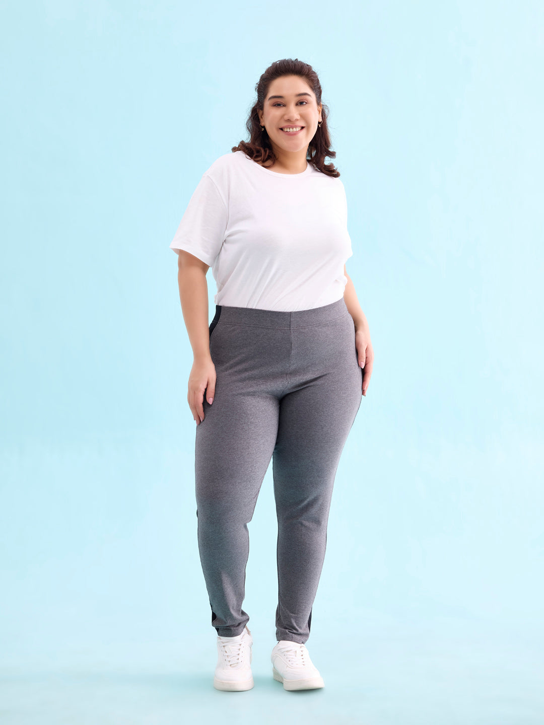 Women Antra Melange Cotton Side Stripe Active Leggings